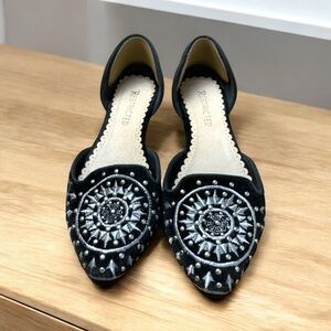 Restricted Black Faux Suede Embellished Flat
